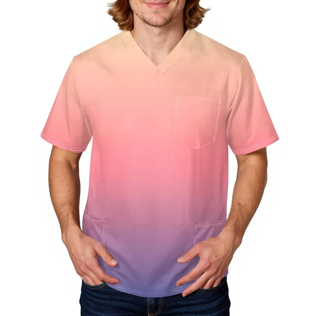 Men's Tie, Gradient Print Top | V,Neck With Pockets, Comfort Fit For ,Care & Daily Work