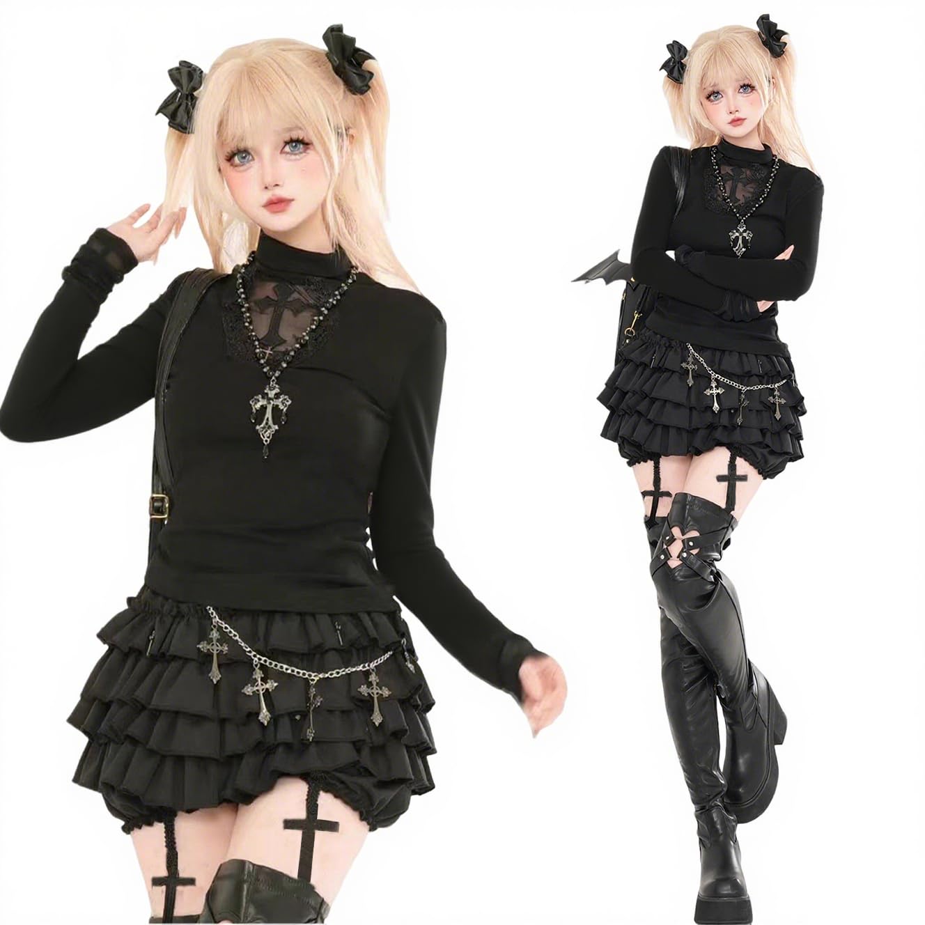 

Outfit Cosplay Gothic Long Sickly Top and Bottom Idol Black M [AOTYP] Landmine-style Set, Black, Lolita, Cute, Sleeved, Cute, Set, Cake, Skirt, Cross,
