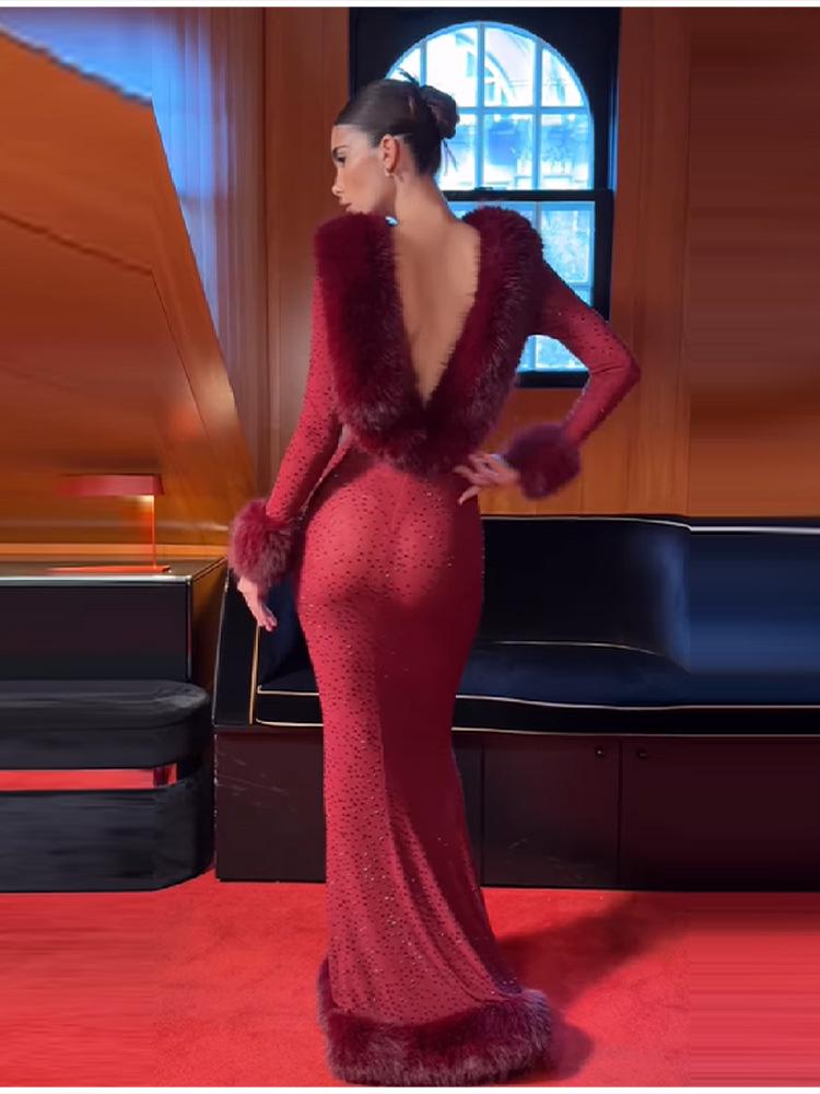 2026 Spring/Summer Rhinestone Backless Mermaid Formal Gown for Women