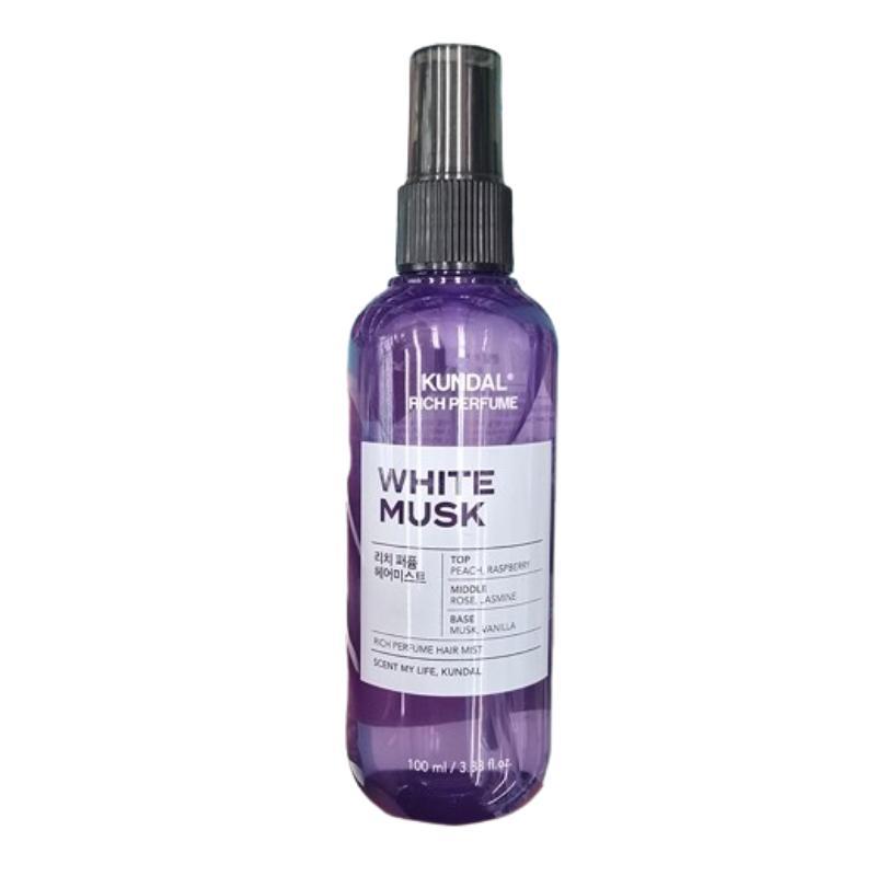 KUNDAL Rich Perfume Hair Mist White Musk 100 мл – Стойкий Аромат, Уход за Блеском Волос, Мист с Коллагеном и Аминокислотами для Мягких Шелковистых Волос 100ml