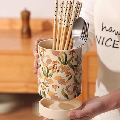 French Chopstick Holder Ceramic Chopstick Storage Box Chopstick Cage with Draining Water Spoon Holder Kitchens Accessories
