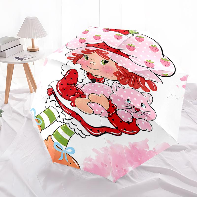 

Strawberry Shortcake Inspired Auto-Open Close Umbrella with Strawberry Print - Portable 3-Fold Design, 8-Bone Iron Frame Outdoor Umbrella fo