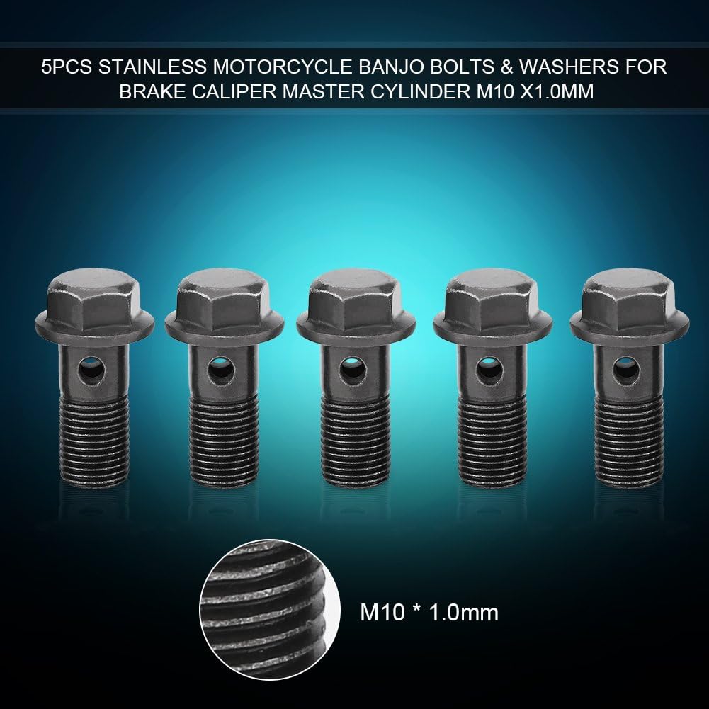 EVGATSAUTO Motorcycle Brake Banjo Bolts Kit, 5pcs M10×1.0mm Banjo Bolts Brake Line Fittings Adapter for Brake Caliper Master Cylinder