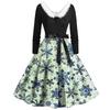 Christmas Print Flare Dress For Women Long Sleeve Dress Hollow Party Casual Dresses