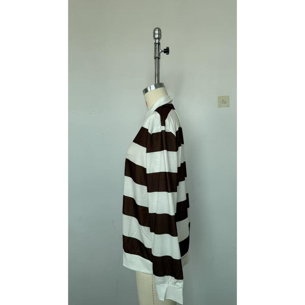 Spring Autumn New Fashion Loose Striped Pique Polo Shirt for Men Women, Trendy Hong Kong Style Streetwear