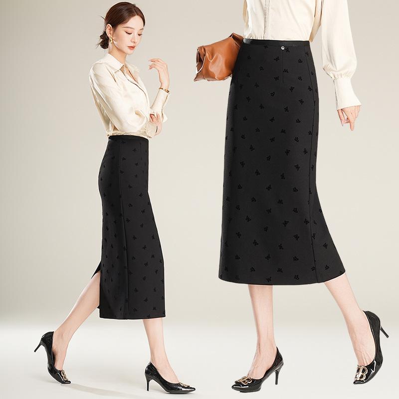 

Женская профессиональная юбка-карандаш с высокой талией - Весна и Осень 2025 Миди облегающая с разрезом 3XL чёрный