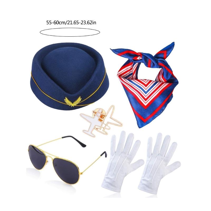 Carnivals Role Play Stewardess Hat+Sunglasses+Brooch for Girl Taking Photo