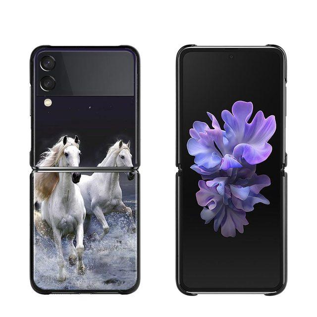 Phone Case For Samsung Galaxy Z Flip3 5g Back Pc Case For Samsung Z Flip Capa Black Shell Hard Fundas Running Horses