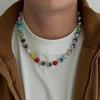 KunJoe Hip-hop Bunte Strasssteine Runde Kugel Perlen Choker Halskette Herren Trendige Verstellbare Halsband Kette Y2K Schmuck Zubehör