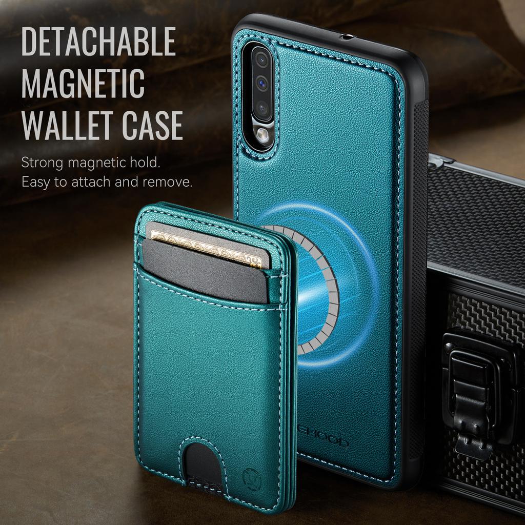 For Samsung Galaxy A50 Magnetic Case JEEHOOD J10 Leather Back Phone Cover with Detachable Card Holder Kickstand
