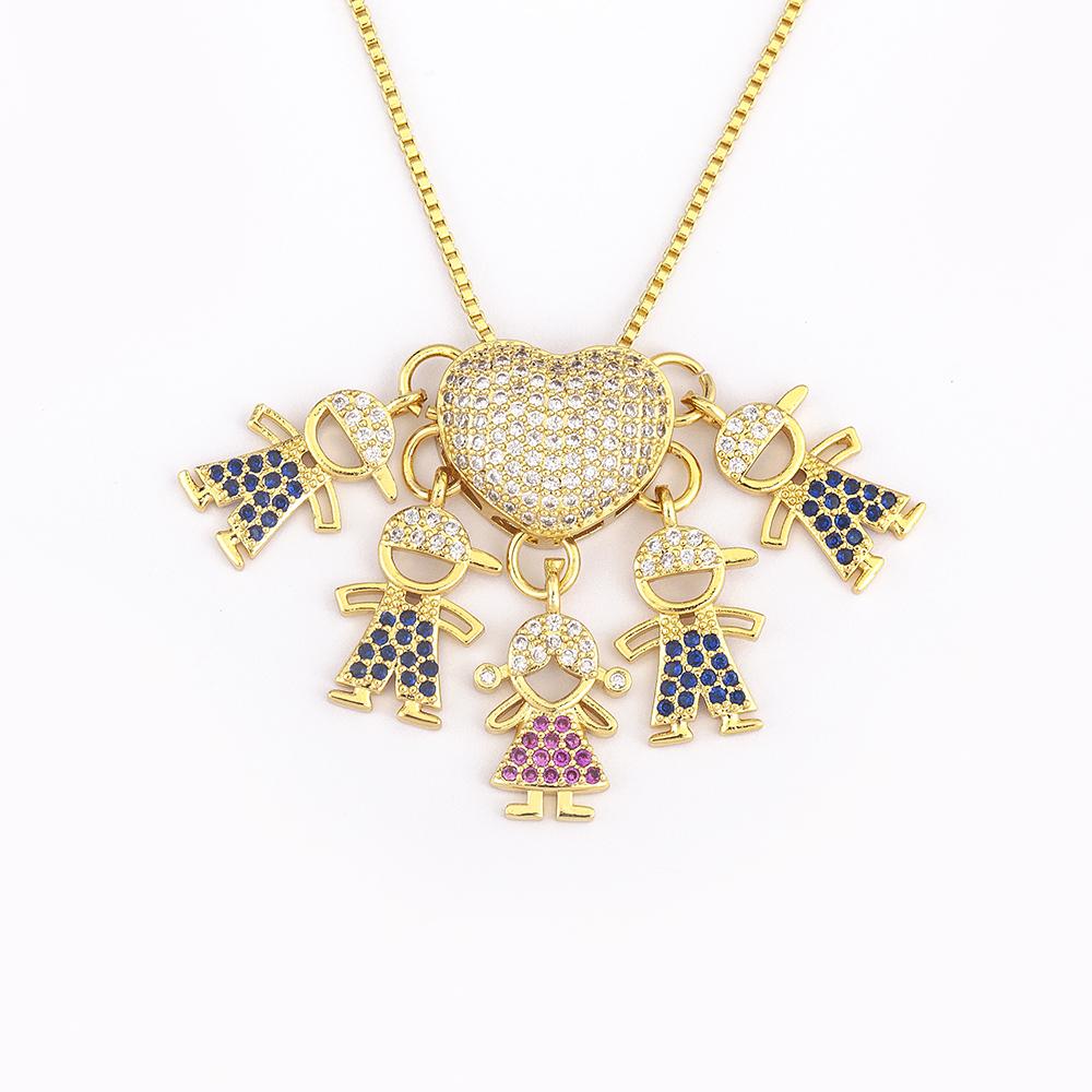 Nidin Personalized Gold Plated Boy Girl Kids Heart Pendant Zircon Necklace Mom Child Birthday Colar Mother's Day Gift Jewelry