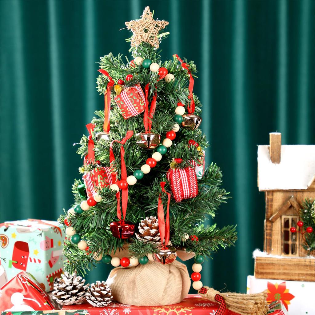 20cm Mini Christmas Tree with Jute Base 6PCS Set Holiday Decoration Desktop Tabletop Display Window Shop Decoration