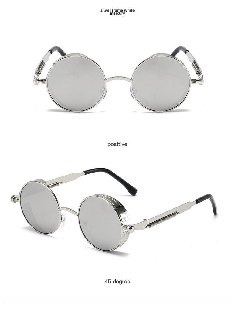 Versatile European-American Steampunk Metal Sunglasses with Spring Legs - Model 58028