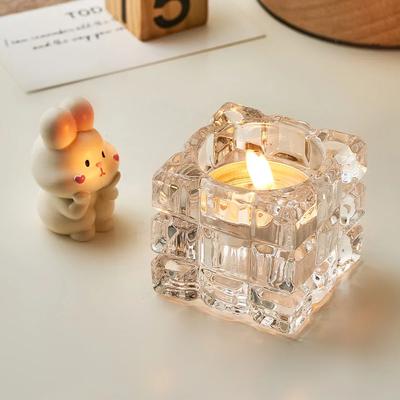 Modern Style Square Glass Candle Holder Minimalism Home Living Decoration Candlestick For Wedding Table Ornament Birthday Gifts