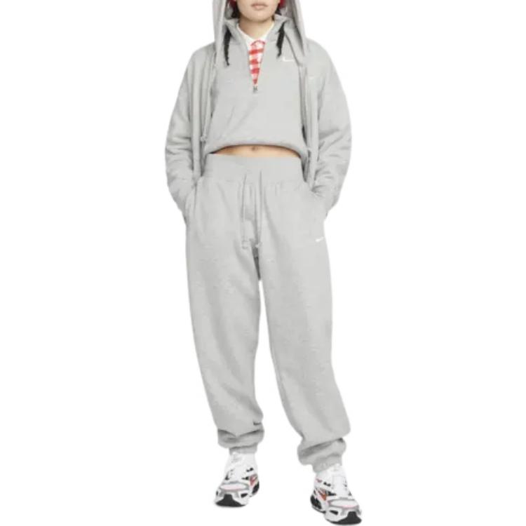 Nike Sportswear Brand Logo Fitted Elastic Cuff Lace Up Elastic Waistband OVERSIZE Style High Waist Fleece Lined DQ5888-063