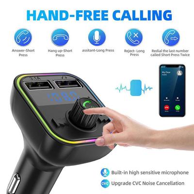 Auto Bluetooth 5.0 FM Transmitter PD Typ-C Dual USB Ladegerät Licht Bunt 3.1A Modulator MP3 Schnell Ambient Player Freisprecheinrichtung Z9E5