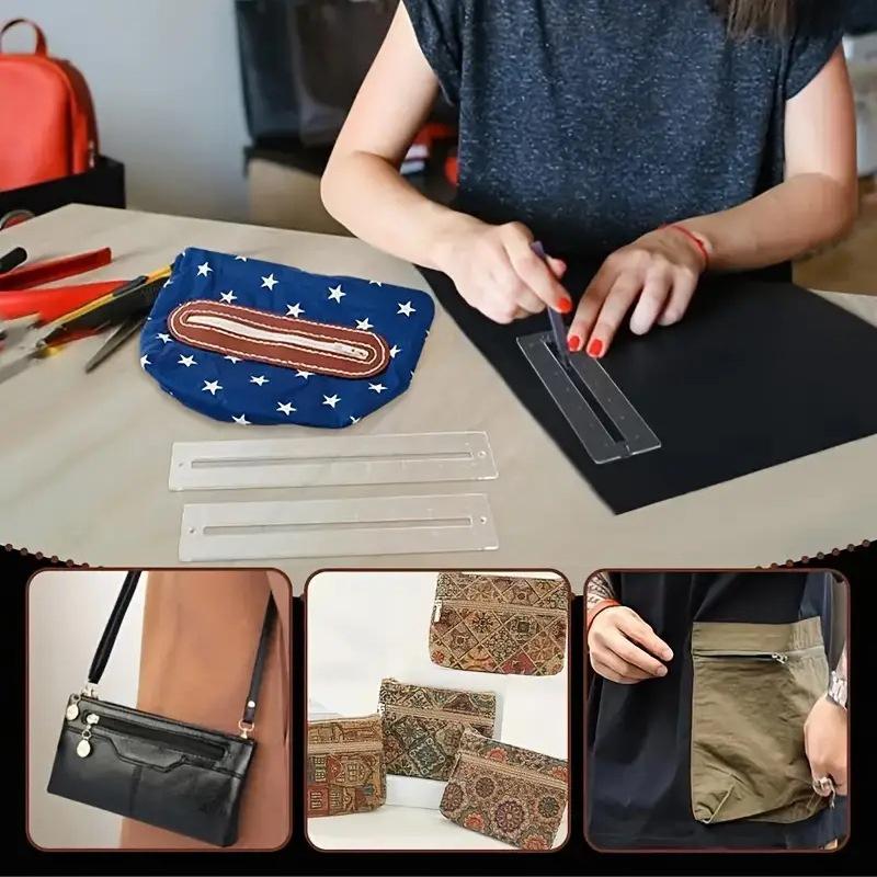3ks Akrylová šablonová sada na zip Průhledné šicí pravítko pro DIY tašku, kapsu, řemeslnou výrobu, prošívání, patchworkové nástroje pro začátečníky