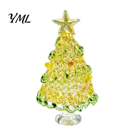 Decorative Christmas Collectibles Hand Blown Glass Tree Figurine, Mini Tabletop Seasonal Window Display Decor Xmas Ornament, Handmade Desktop Holiday