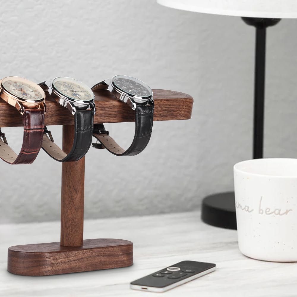 Baskiss Premium Wooden Watch Stand, Display and Storage for 2-4 Watches, Walnut, Dark Brown