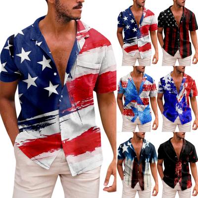 New American Independence Day Short Sleeve Shirt Printed Men's Casual Beach Top Summer