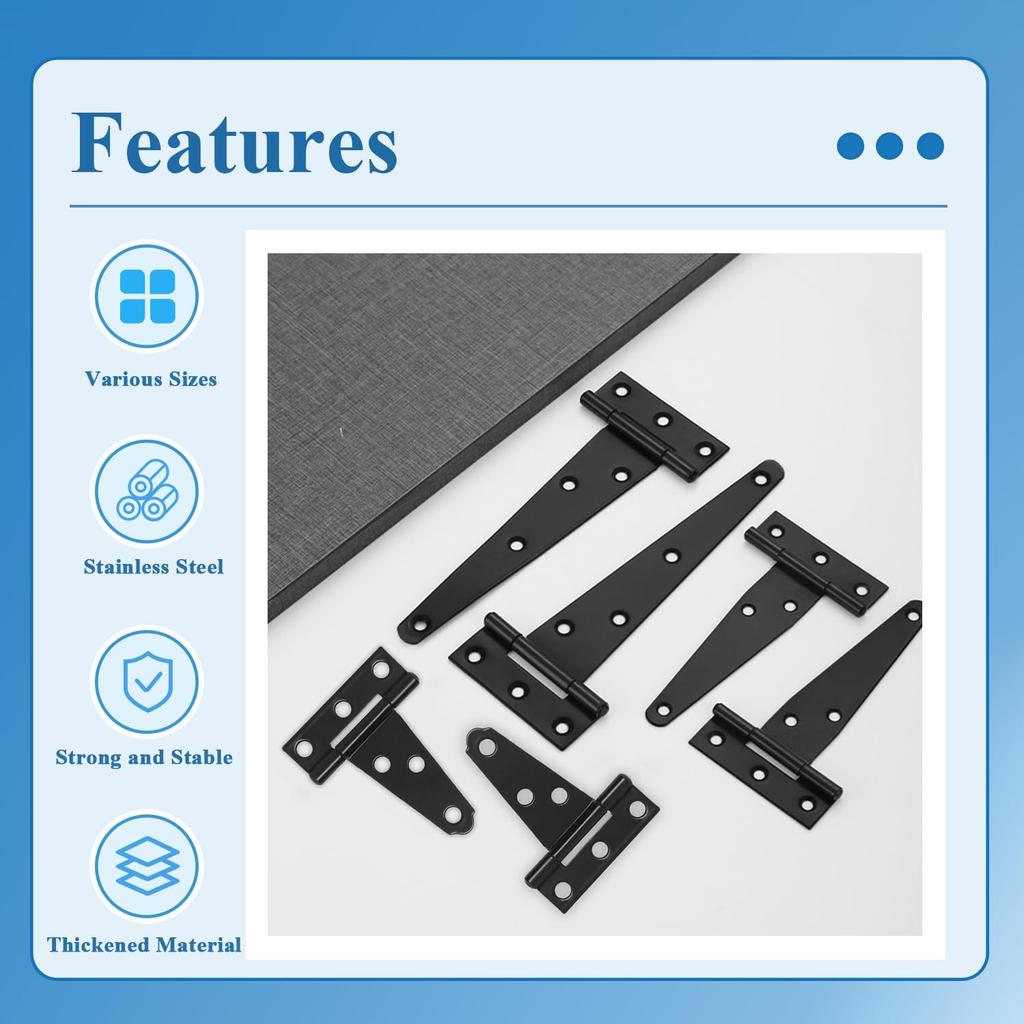 Wopanxye 2pcs 125mm Load Capacity Hinges, Black T Shape Silent Epoxy Coated Wrought Iron