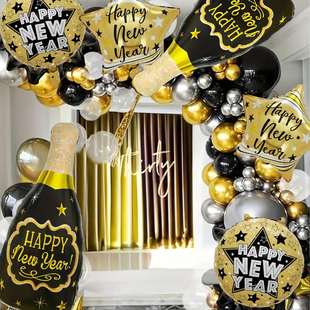 6Pcs/Set 2026 New Year Balloon Kit, Suitable for New Year Party, 2026 New Year Decoration, 2026 New Year's Eve Party Supplies