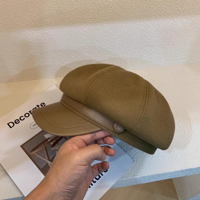 Autumn and winter octagonal hat woolen female painter duck tongue versatile face small tide high-end hat