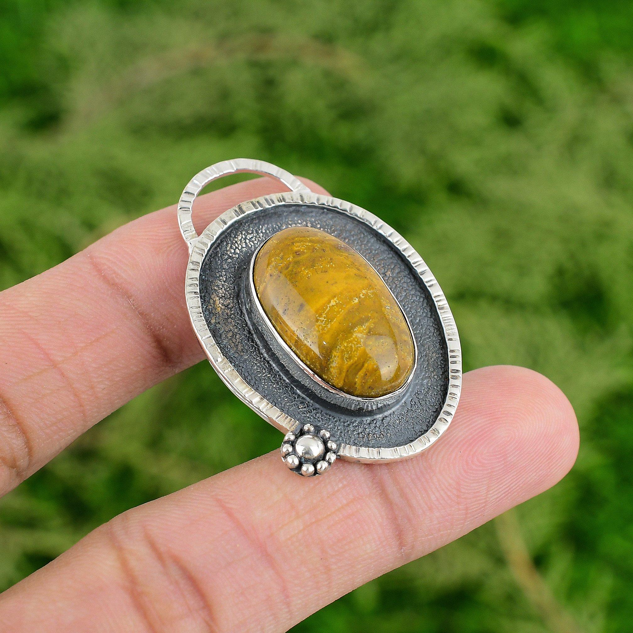 

Oval Natural Ocean Jasper 925 Sterling Silver Wife Wedding Bezel New Pendant