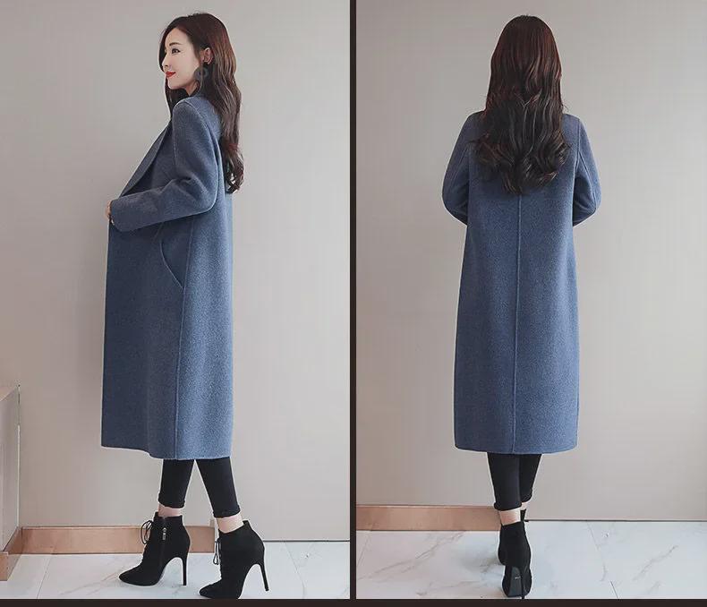 Women's Mid-Length Woolen Coat - Original Size, Spring/Autumn, Korean-style Loose Fit