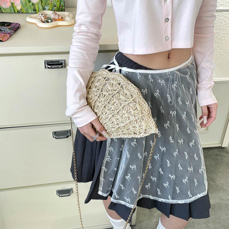 Boho Shell Shape Solid Straw Chains Crossbody Bag Handmade Crochet Woven Beach Shoulder Bag for Women Summer Vacation Holiday
