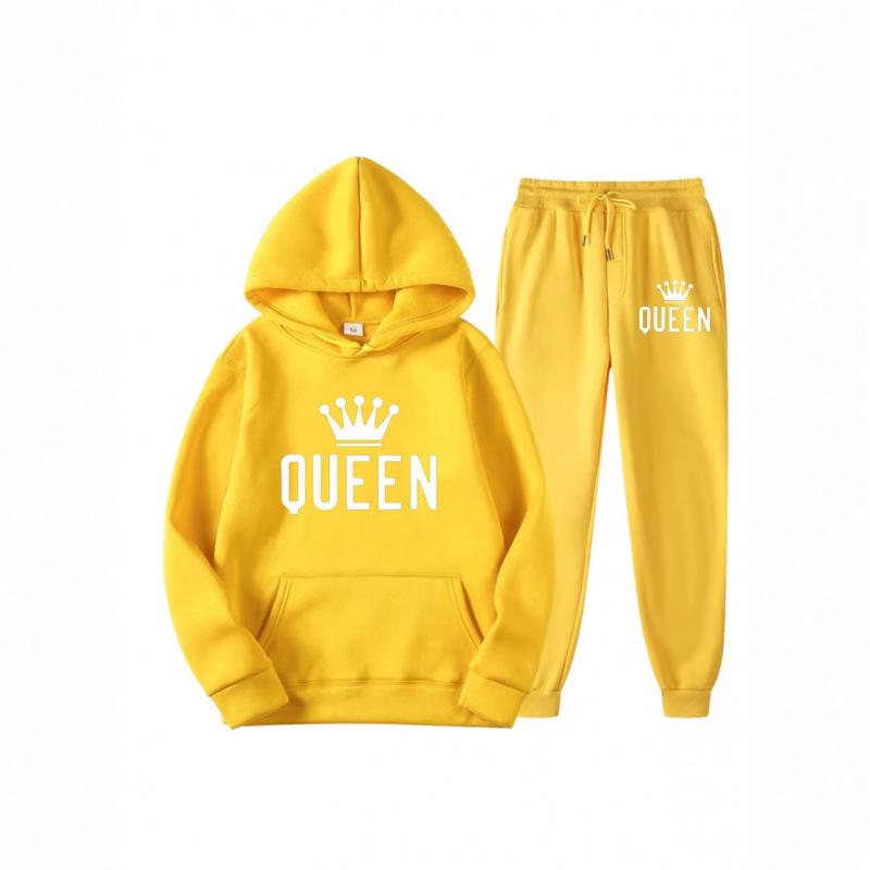 2025 Erkek Büyük Beden Polar Kapüşonlu Sweatshirt Seti - QUEEN Baskılı Moda Sonbahar/Kış İçin