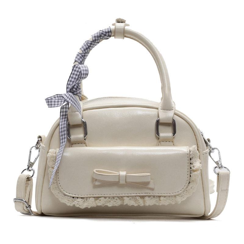 2026 New Korean Niche Ballet Style Lace Edge Bowling Bag Fashiable Sweet Style Versatile Crossbody Mobile Phe Bag