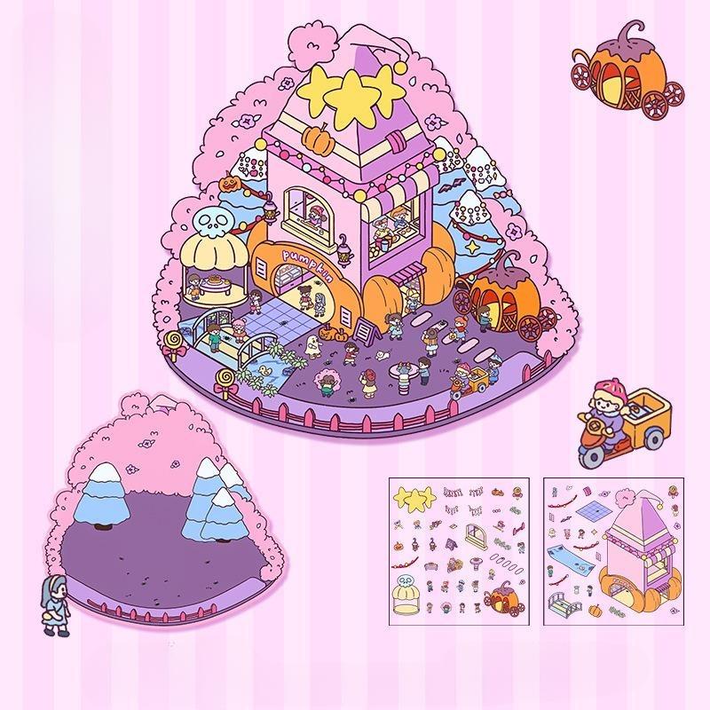 Cartoon Miniature Scene 3D Stickers Retro DIY  PET Landscape Stickers Decompression Korean Stationery Scrapbooking Posters