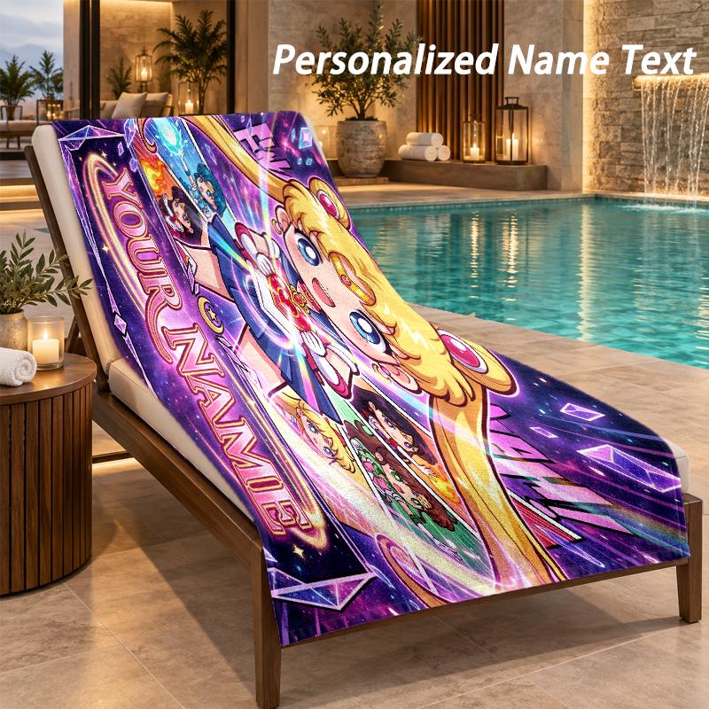 Sailor Moon Custom Name Beach Towel Large Soft Towel for Indoor Bathroom Outdoor Beach