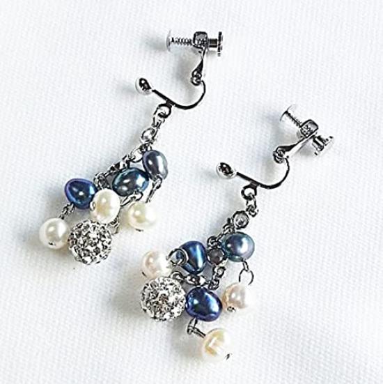 Bijou YASUO Boucles d'oreilles Perle d'eau douce Étincelantes Noir Gris Blanc Pendantes 4cm Cadeau