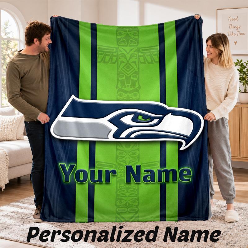 Seattle Seahawks Personalized Flannel Blanket Custom Name Text Soft Throw Blanket Home Decor