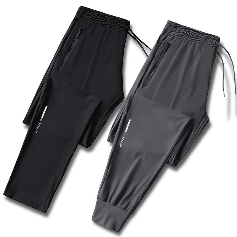 Men's Ultra-thin Ice Silk Sports Trousers - High Elasticity, Quick-Drying, Silky Straight-Leg, Casual Plus Size Pants for Summer
