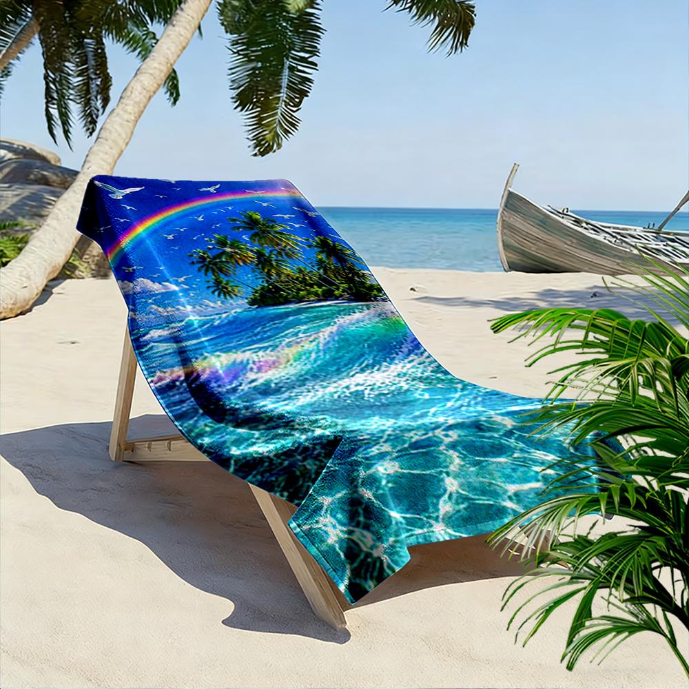 Tropical Island Rainbow with Seagulls Beach towel quick-drying for travel outdoor sports jogging beach and swimming
