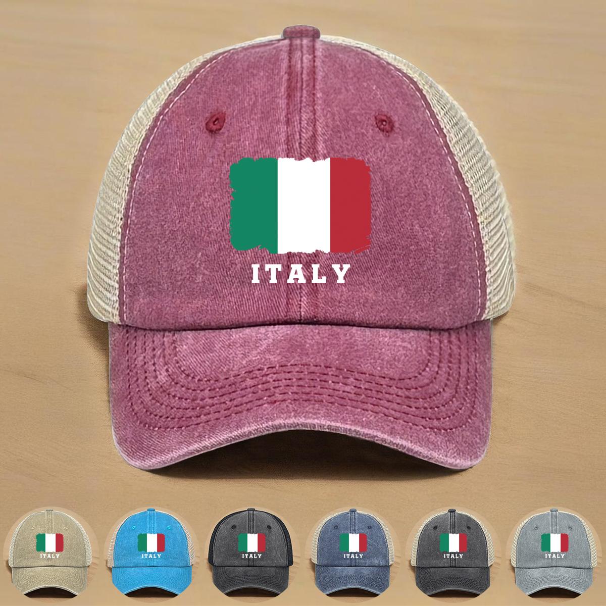 

Flag of Italy Print Adjustable Trucker Hat, Patriotic Woman s Cap Adjustable Strap Retro Stylish Sporting Snapback Baseball Hat as the picture чорний