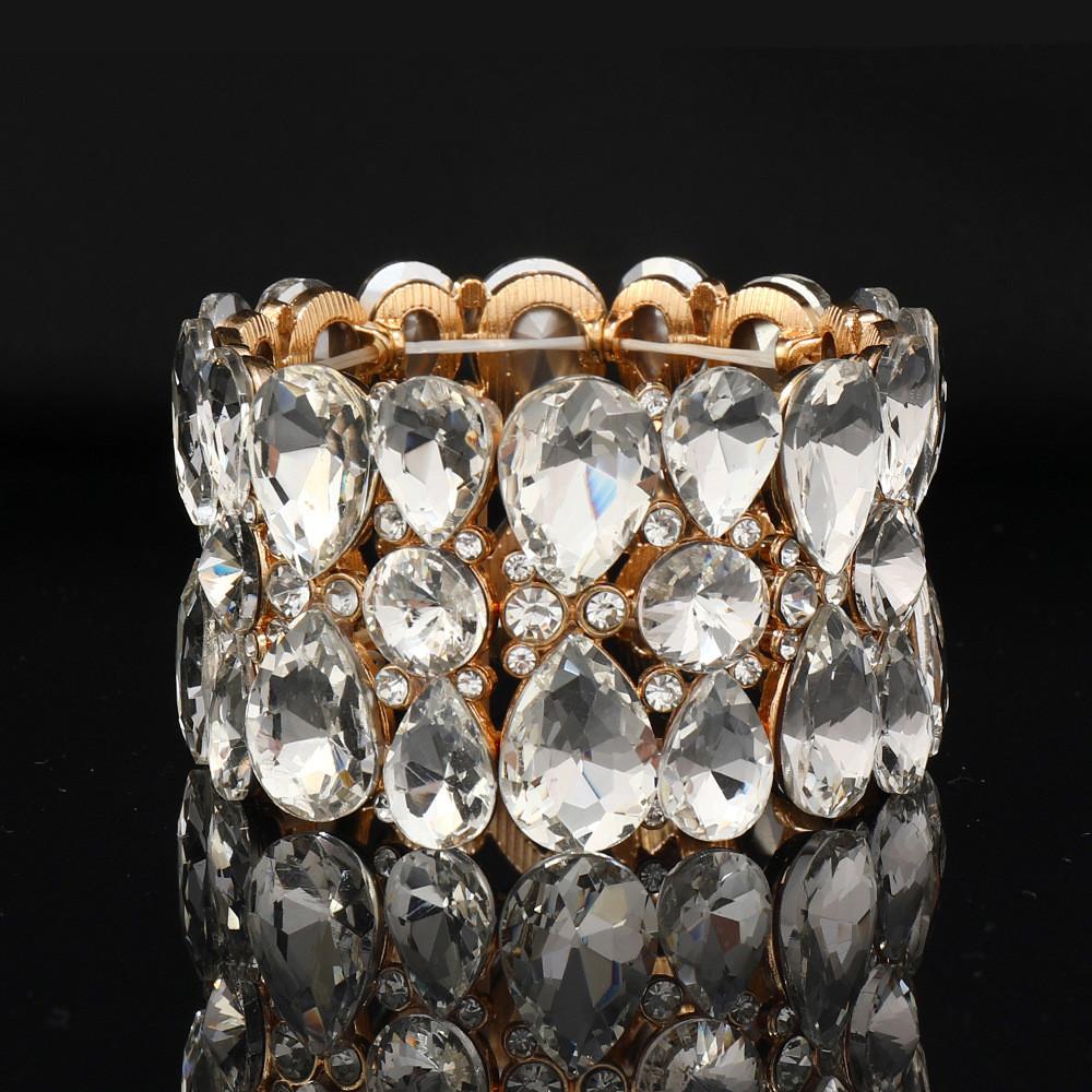 Water Drop Crystal Glass Wide Band Bracelet For Women With Sparkling Embellishments