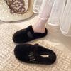 French Flat-bottomed Fluffy Slippers for Women's Outer Wear 2025 Autumn and Winter New Models Are Great-looking, One Pedal, Velvet Mary Jane Cotton M