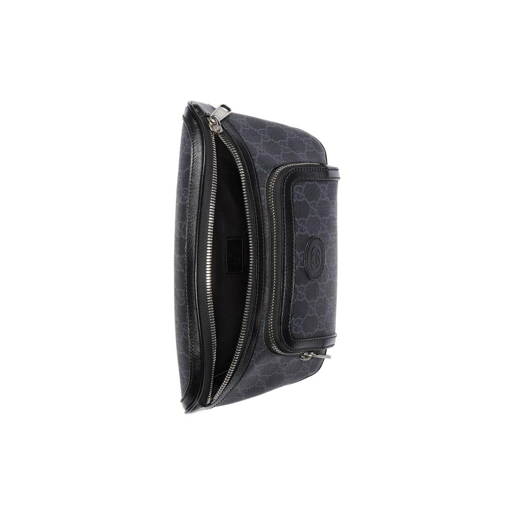 Gucci Double G Logo Zipper Canvas And Leather Trim Waist Bag Large Men Waist Bag Black 733240-92THN-1000