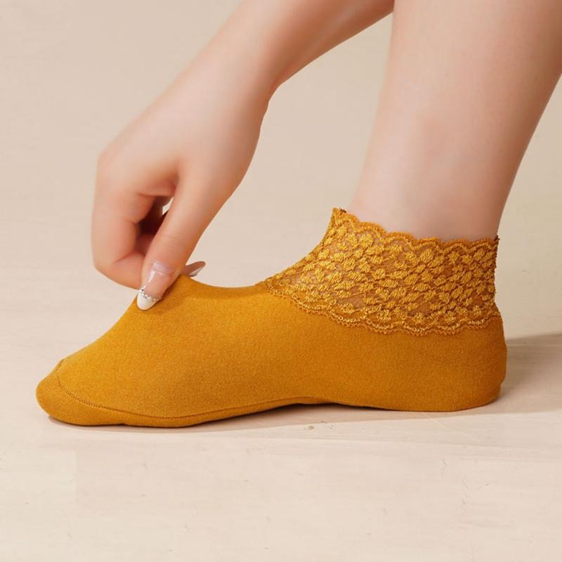 Podzimní a zimní Dámské Teplé zesílené podlahové ponožky Všestranné krajkové Krátké trubice Ponožky na spaní s volnými ústy