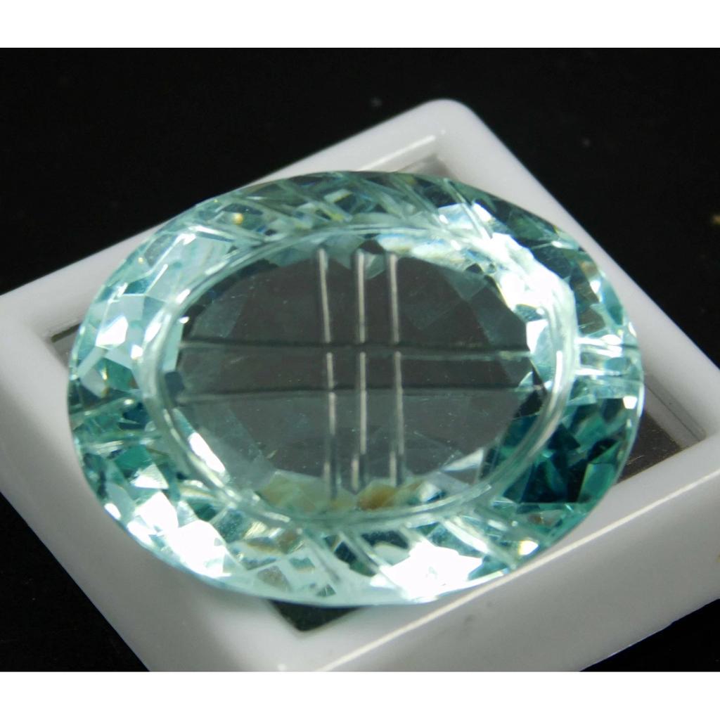 Carved Certified 42.40 Ct Natural Sea Blue Aquamarine Oval Cut Gemstone
