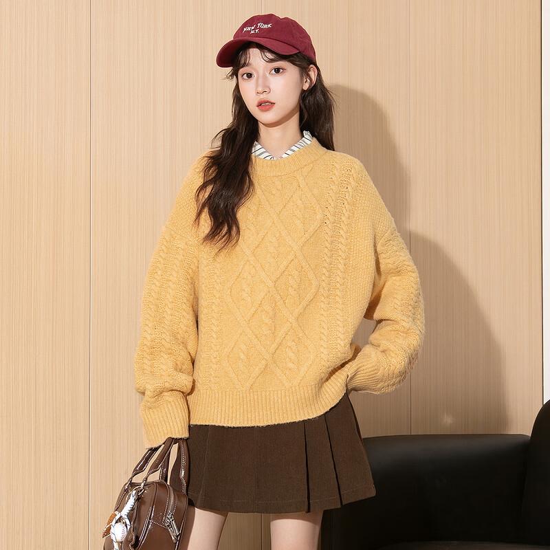 TonLion Women's Cable Knit Round Neck Sweater