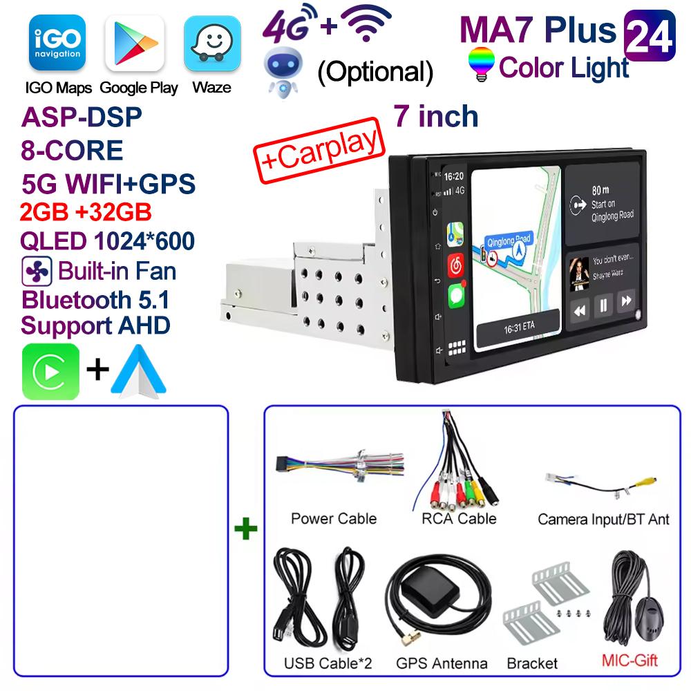 7'' 9'' 10'' 8Core Android 1Din Car Multimedia CarPlay Universal Navigation GPS 1 DIN Headunit Auto Radio Audio Stereo Dvd