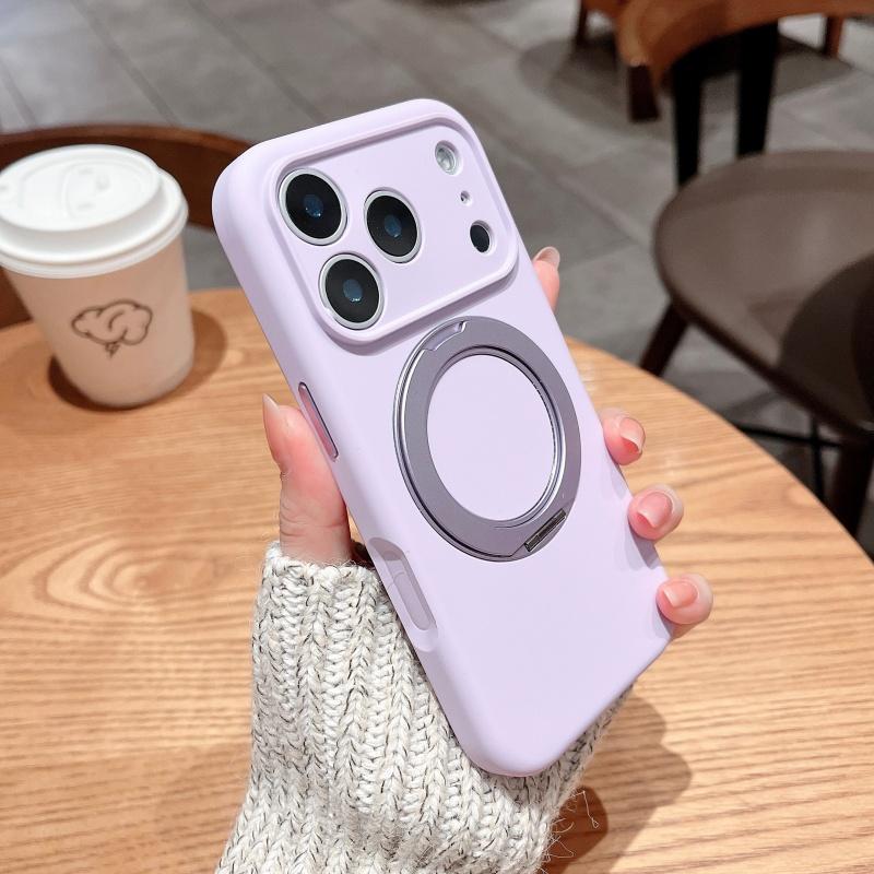 Liquid Silicone Jelly Case For Iphone 17 16 15 14 Pro Max Magnetic Baby Skin Touch Anti-Fingerprint 360° Rotation Stand Cover