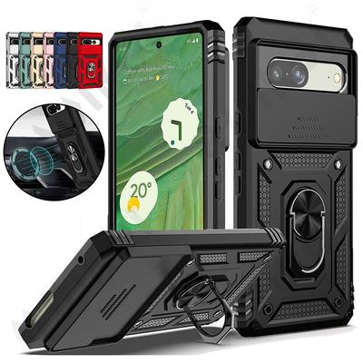 „Google Pixle 7 6 Pro 6A Case Slide Lens Camera Protection“ telefono dėklas, skirtas „Pixle 7 Pro Armor“ smūgiams atsparus magnetinio žiedo laikiklio stovo galinis dangtelis