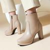British Platform Ankle Boots Women Red Brown Pinked Microfiber High High Chunky Heel Winter Dress Office Lady Zipper Short Boots