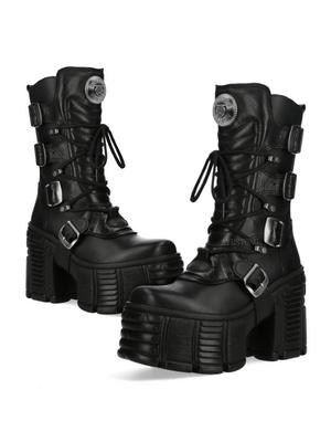 Bottines Gothiques à Plateforme Rock Espagnol Punk Talon Carré Bottes de Moto avec Chaînes Streetwear Bottes de Combat pour Femmes